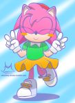  amy_rose anthro black_nose blush clothing eyes_closed female footwear gloves hair hairband hedgehog mammal pink_hair rosy_the_rascal signature smile solo sonic_(series) sonic_cd video_games wheatley_(artist) 