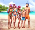  2018 aged_up alternate_species beach bikini breasts clothing dark_skin darkhazard digital_media_(artwork) eyewear feathered_wings feathers female fluttershy_(mlp) friendship_is_magic green_eyes group hair hand_behind_back hi_res human humanoid humanoidized long_hair looking_at_viewer male mammal multicolored_hair my_little_pony navel not_furry one_eye_closed outside pink_hair rainbow_dash_(mlp) scootaloo_(mlp) seaside shining_armor_(mlp) small_breasts spike_(mlp) standing sunglasses swimsuit v_sign winged_humanoid wings wink young 