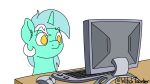  2016 amber_eyes animated computer computer_mouse equine female feral floppy_ears friendship_is_magic fur green_fur hair horn horrified humor keyboard looking_at_viewer lyra_heartstrings_(mlp) mammal monitor multicolored_hair my_little_pony no_pupils reaction_image simple_background solo table unicorn vomit witchtaunter 