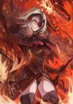  armor armored_dress black_dress black_panties dragon dress fate/grand_order fate_(series) floating_hair gauntlets grin holding holding_sword holding_weapon jeanne_d'arc_(alter)_(fate) jeanne_d'arc_(fate)_(all) long_hair nagasawa_tougo panties pixiv_fate/grand_order_contest_2 silver_hair smile solo standing sword underwear weapon yellow_eyes 