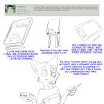  2018 anthro canine canvas clothed clothing cub digital_media_(artwork) english_text female flat_chested fur mammal misterpickleman open_mouth pencil_(disambiguation) pencil_(object) question simple_background sketchbook tablet taylor_knight text wolf young 