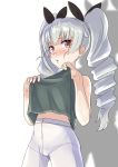  1girl anchovy artist_request blush curvy embarrassed female girls_und_panzer long_hair looking_at_viewer no_panties partially_visible_vulva shiny solo standing tears twintails 