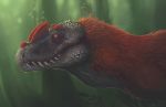  2018 ambiguous_gender brown_fur digital_media_(artwork) dinosaur feral fur reptile scalie solo soulsplosion teeth yellow_eyes 