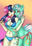  2017 5_fingers anthro bikini blep bonbon_(mlp) bra breasts bumblebun cleavage clothed clothing cute cutie_mark duo earth_pony equine eyebrows eyebrows_visible_through_hair eyelashes female female/female friendship_is_magic fully_clothed gradient_background green_hair hair happy hi_res horn horse hug lyra_heartstrings_(mlp) mammal multicolored_hair my_little_pony navel open_mouth open_smile panties pink_hair pony portrait simple_background smile standing swimsuit teal_eyes teeth thick_thighs three-quarter_portrait tongue tongue_out two_tone_hair underwear unicorn yellow_eyes 