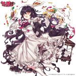  :d ahoge apron black_cat black_hair bow bowtie cat commentary_request dress food frilled_dress frills gloves hair_between_eyes hair_bow jewelry juliet_sleeves kneehighs long_hair long_sleeves maid maid_apron maid_headdress mary_janes monocle necklace open_mouth pendant pika_(kai9464) pink_eyes puffy_sleeves serving_cart shirt shoes simple_background smile solo spill tray uchi_no_hime-sama_ga_ichiban_kawaii very_long_hair white_background white_gloves white_legwear yellow_eyes yumemi_(uchi_no_hime-sama) 