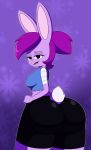  2018 anthro big_butt black_eyes buckteeth butt clothed clothing dr._chaos enid female fur hair half-closed_eyes hand_on_hip lagomorph looking_at_viewer mammal ok_k.o.!_let&#039;s_be_heroes open_mouth ponytail purple_fur purple_hair rabbit simple_background solo teeth tongue 