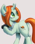  2018 brown_hair butt camera changeling cute cutie_mark disguise equine eyebrows eyelashes female feral friendship_is_magic green_eyes grin hair hooves horn looking_back mammal my_little_pony nude portrait queen_chrysalis_(mlp) raikoh-illust shutter_bug_(mlp) side_view simple_background smile solo standing teeth unicorn white_background 