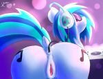  2018 abstract_background absurd_res anal anal_penetration animal_genitalia animal_pussy anus big_butt blue_hair blush butt clitoral_winking clitoris cutie_mark dock equine equine_pussy eyewear female feral friendship_is_magic hair headphones hi_res horn looking_up mammal multicolored_hair musical_note my_little_pony nude penetration puffy_anus purple_background purple_eyes pussy pussy_juice rear_view signature simple_background smile solo sunglasses turntable_(record_player) two_tone_hair unicorn vinyl_scratch_(mlp) xerawraps 