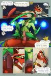  2018 anal anal_penetration anthro balls blaziken bottomless clothed clothing collar comic digital_drawing_(artwork) digital_media_(artwork) erection fight grovyle haychel hi_res male male/male mask ninja nintendo nude on_top open_mouth penetration penis pok&eacute;mon pok&eacute;mon_(species) red_balls sex sexual_competition video_games 