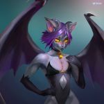  2018 abstract_background anthro clothing digital_media_(artwork) feline fur girly grey_fur hair horn incubus male mammal membranous_wings perplexin purple_hair signature solo wings yellow_eyes 