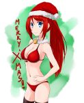  bell bikini blue_eyes breasts christmas fmg hat highres large_breasts long_hair merry_christmas navel original ponytail red_bikini red_hair red_swimsuit santa_hat smile swimsuit 