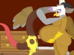  2016 4:3 anthro anthrofied avian balls beak belly bellyjob big_belly blush breasts brown_feathers cum cum_from_navel cum_in_navel draconequus duo erection feathered_wings feathers female friendship_is_magic gilda_(mlp) gryphon male male/female mammal my_little_pony navel navel_penetration nude penetration penis pregnant sex undyingwolf wings 