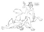  2018 alcohol animal_genitalia balls beverage canine drunk english_text fur kobi_lacroix male mammal multi_taur nude open_mouth sheath speech_bubble taur text wolf 