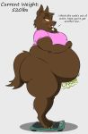  americananomaly_(artist) anthro belly big_belly big_breasts big_butt blush bottomless breasts butt canine clothed clothing female gurgle hi_res huge_butt jenna_werewolf looking_at_viewer mammal navel overweight side_view solo standing stomach_noises thick_thighs weighing_scale weight_gain were werewolf 
