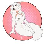  2018 anthro bambii_dog breasts canine digital_media_(artwork) facial_piercing female harness looking_at_viewer mammal navel navel_piercing nipple_piercing nipples nose_piercing nude piercing simple_background sitting smile solo 