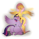  2018 anthro big_breasts big_butt blush breasts butt cum cum_in_mouth cum_inside cutie_mark dickgirl dickgirl/female duo equine eyes_closed female fluttershy_(mlp) friendship_is_magic hair hi_res huge_breasts huge_butt intersex intersex/female long_hair mammal my_little_pony nude one_eye_closed oral pegasus penis pussy sex simple_background suirano sweat twilight_sparkle_(mlp) white_background wings 