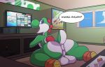  2018 anthro anus backsack balls butt clothing dialogue english_text footwear green_yoshi komponi male mario_bros nintendo nintendo_switch open_mouth shoes solo super_smash_bros text video_games yoshi 