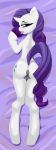  2015 bedroom_eyes blue_eyes butt cutie_mark dakimakura_design equine female feral friendship_is_magic hair half-closed_eyes hi_res horn looking_at_viewer looking_back mammal my_little_pony nana_gel nude open_mouth purple_hair pussy pussy_juice rarity_(mlp) rear_view seductive simple_background solo tongue tongue_out unicorn 