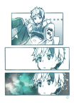  bright_pupils chocomint-kun_(yuushitessen) comic food green highres ice_cream jitome male_focus monochrome multicolored_hair original pants_around_one_leg silent_comic space streaked_hair sweater_vest yuushitessen 