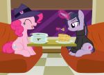  badumsquish clone clothed clothed_feral clothing diner equine fedora female feral food friendship_is_magic hat horn horse mammal mean_twilight_(mlp) my_little_pony pancake pinkie_pie_(mlp) pony ponytail sweater twilight_sparkle_(mlp) unicorn 