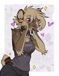  2018 5_fingers anthro breasts brown_fur clothed clothing digital_media_(artwork) f-r95 falla feline female fur mammal purple_eyes saber-toothed_cat simple_background smile solo 