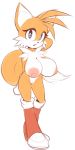  2018 anthro areola big_areola big_breasts black_nose blue_eyes boots breasts canine chest_tuft clothing crossgender dipstick_tail featureless_chest female footwear fox fur hi_res long_tail mammal miles_prower mostly_nude multi_tail multicolored_tail open_mouth orange_fur plantpenetrator pussy shoes simple_background solo sonic_(series) tuft video_games white_background white_fur yellow_fur 