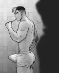  ass bara bathroom bulge erection facial_hair male_focus muscle solo_focus spacebaddy tagme takashi_shirogane toothbrush topless underwear voltron voltron:_legendary_defender 