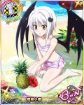  :o barefoot beach bikini blush card_(medium) cat_hair_ornament character_name chess_piece covered_nipples day demon_wings flat_chest flower food fruit hair_ornament hibiscus high_school_dxd high_school_dxd_born ocean official_art open_mouth pineapple rook_(chess) short_hair silver_hair sitting solo swimsuit toujou_koneko trading_card water wings yellow_eyes 