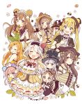  :d :o ;q absurdres ahoge animal_ears apron bangs bear_ears bear_hat black_eyes blonde_hair blue_eyes blunt_bangs blush bow brown_eyes brown_gloves brown_hair cake dress eating flower food food_themed_clothes food_themed_hair_ornament frilled_gloves frills fruit fur-trimmed_gloves fur_trim gloves green_eyes hair_bow hair_ornament hair_ribbon hairband hairpin hand_on_own_chest hand_to_own_mouth hands_on_another's_head hat heterochromia highres holding holding_tray jitome leaf_hair_ornament long_hair looking_at_viewer looking_back macaron maid multiple_girls one_eye_closed open_mouth original pink_hair pudding ribbon sakura_oriko silver_hair sleeves_past_wrists smile strawberry strawberry_hair_ornament tongue tongue_out top_hat tray twintails white_gloves wide_sleeves x_hair_ornament yellow_bow yellow_eyes 