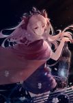  birdcage black_dress blonde_hair brown_eyes cage cape diadem dress earrings ereshkigal_(fate/grand_order) eyebrows_visible_through_hair fate/grand_order fate_(series) floating_hair flower from_behind hair_ribbon holding holding_cage jewelry long_hair looking_back pixiv_fate/grand_order_contest_2 red_cape red_flower red_ribbon red_rose ribbon rose short_dress shuryukan solo standing very_long_hair white_flower 