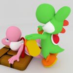  3d_(artwork) anthro digital_media_(artwork) doublestuffed duo female green_yoshi lying male male/female male_penetrating mario_bros nintendo on_back penetration penis pink_yoshi pussy reptile scalie sex simple_background tongue tongue_out vaginal vaginal_penetration video_games yoshi 