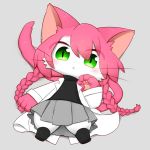  1girl cat cat_busters furry green_eyes lab_coat long_hair pink_hair powaito solo stocking 