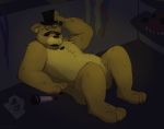  2018 animatronic anthro bear digital_media_(artwork) five_nights_at_freddy&#039;s golden_freddy_(fnaf) hat hi_res machine mammal robot simple_background thedorkychicken video_games 