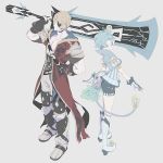  alternate_hair_color armor ass blonde_hair blue_hair curly_hair eyepatch fingerless_gloves glasses gloves hat jacket opaque_glasses pointy_ears saika_(xenoblade) short_hair smile sword tsubo_(hcc6qqcp347q) weapon xenoblade_(series) xenoblade_2 zeke_b_arutimetto_genbu 