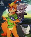  2018 anthro belt black_nose bottomless canine clothed clothing disney fox fur group hat male mammal nintendo robin_hood robin_hood_(disney) simple_background star_fox video_games wolf wolf_o&#039;donnell xnirox 