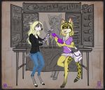  2018 anthro canine cervine clothed clothing cub digital_media_(artwork) feline female fox fur hair kathrina_prowler lichfang mammal open_mouth penis savannah_cat sex_toy smile tongue vendor water_deer young 