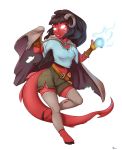  2018 4_fingers alasou anthro black_hair breasts clothed clothing cloven_hooves crop_top digital_media_(artwork) female glowing glowing_eyes hair hooves horn humanoid red_skin shirt simple_background smile solo tiefling white_background 