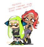  cape commentary green_hair inkling multiple_girls octarian octoling red_hair sami_briggs splatoon_(series) splatoon_2 splatoon_2:_octo_expansion tentacle_hair 