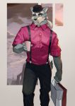  2018 anthro canine clothed clothing digital_media_(artwork) fur male mammal simple_background wball wolf 