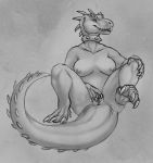 2018 anthro anus breasts butt claws collar dinosaur female looking_at_viewer nipples nude paws presenting presenting_pussy pussy scalie sketch solo theropod tyrannosaurus_rex yaroul 
