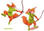  anthro arrow black_nose bow_(weapon) canine clothed clothing disney fox fur hat hi_res lowerkuo male mammal ranged_weapon robin_hood robin_hood_(disney) simple_background weapon white_background 
