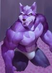  2018 abs anthro biceps canine clothed clothing digital_media_(artwork) fur male mammal muscular muscular_male pecs purple_fur simple_background topless wball wolf 