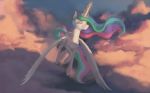  2018 cloud cloudscape cute cutie_mark equine eyelashes eyes_closed feathered_wings feathers female feral flying friendship_is_magic glowing_horn hair hi_res hooves horn long_hair magic mammal multicolored_hair my_little_pony nude outside portrait princess_celestia_(mlp) rainbow_hair sky smile solo starblaze25 white_feathers winged_unicorn wings 