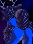  2018 antlers blue_fur butt cassy_(wyntyr) cute fantasy female fur hair hi_res horn hybrid mammal navy_hair nude pose presenting pussy simple_background solo tuft 