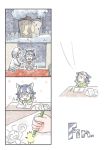  4koma animal_ears broken_pencil comic crying drawing grey_wolf_(kemono_friends) highres kemono_friends left-to-right_manga multiple_girls murakami_kou_(raye) northern_white-faced_owl_(kemono_friends) pencil silent_comic streaming_tears tail tears wolf_ears wolf_tail younger 