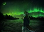  2018 anthro brown_hair canine clothed clothing digital_media_(artwork) dog eyewear glasses green_eyes green_theme hair lukiri male mammal night outside sky smile solo star starry_sky 