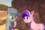  2018 cutie_mark detailed_background diamond_tiara_(mlp) digital_media_(artwork) duo earth_pony equine eyewear female feral friendship_is_magic fur glasses hair hi_res horse jewelry mammal multicolored_hair my_little_pony necklace outside pony quvr silver_spoon_(mlp) two_tone_hair 
