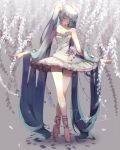  absurdly_long_hair arms_at_sides ballerina ballet ballet_slippers bangs bare_legs bare_shoulders blue_hair breasts cleavage closed_eyes collarbone crossed_legs dress face_down flower frills full_body hair_flowing_over hair_over_shoulder hatsune_miku long_hair nachoz_(natsukichann) outstretched_hand plantar_flexion rose standing tiptoes tutu twintails very_long_hair vocaloid watson_cross wisteria 