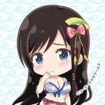  1girl bikini black_hair blue_eyes blush breasts cleavage dead_or_alive dead_or_alive_extreme:_venus_vacation kokoro_(doa) large_breasts long_hair looking_at_viewer navel official_art swimsuit 