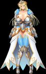  armor armored_dress blonde_hair blue_eyes boots huge_breasts knight mouth open princess skirt tiara 
